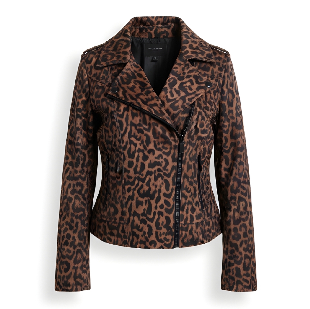 Romeo & Juliet Couture Brown and Black Leopard Print Leather Jacket